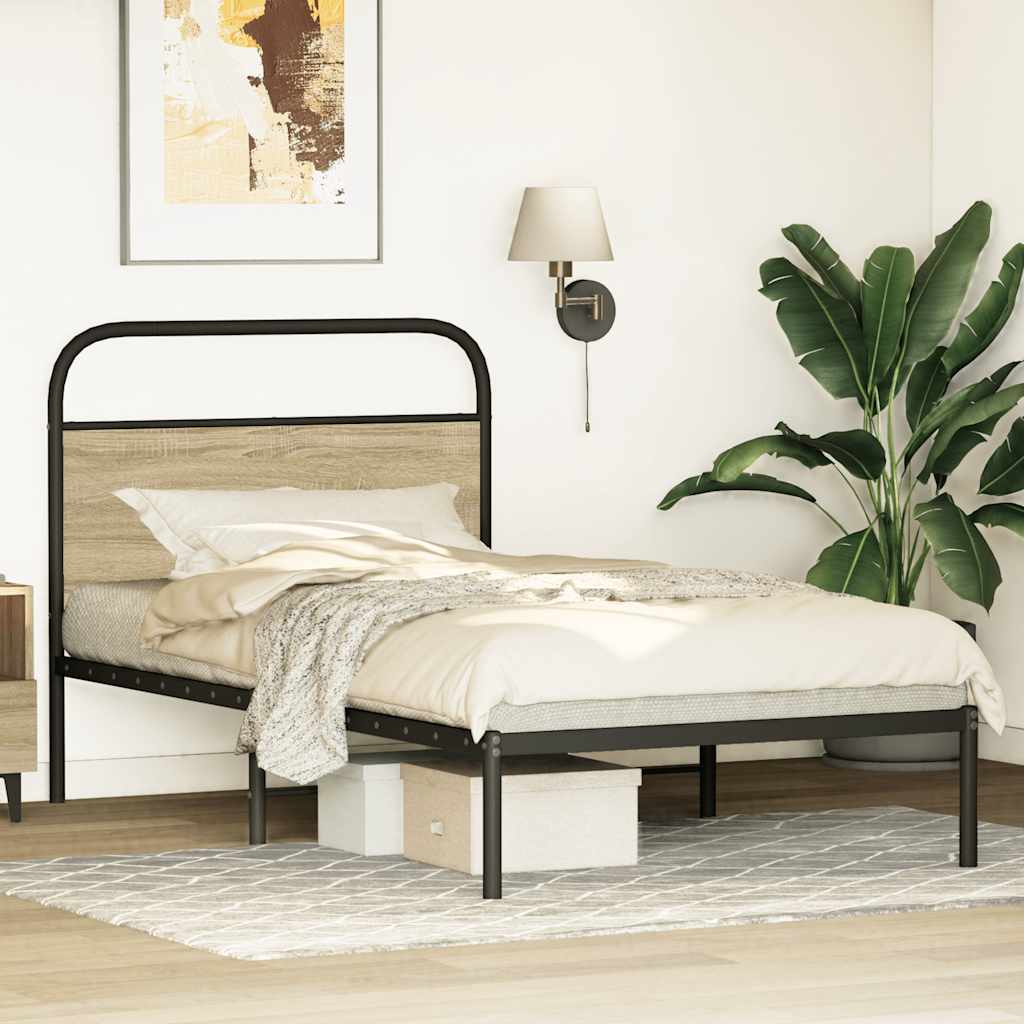 Bed Frame Without Mattress Engineered Wood Sonoma Oak Length 200 cm with Headboard 90 cm