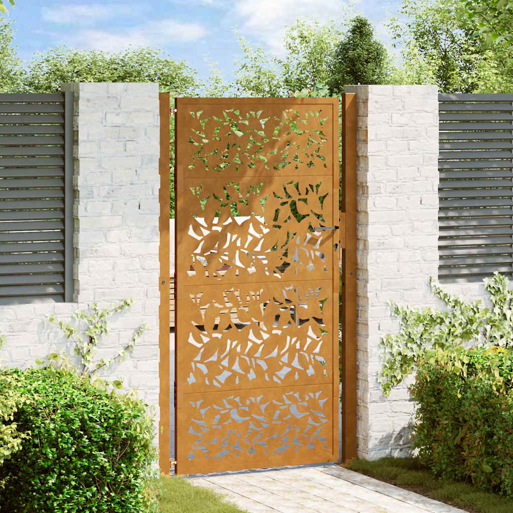 vidaXL Garden Gate 100x200 cm Weathering Steel Leaf Design 1
