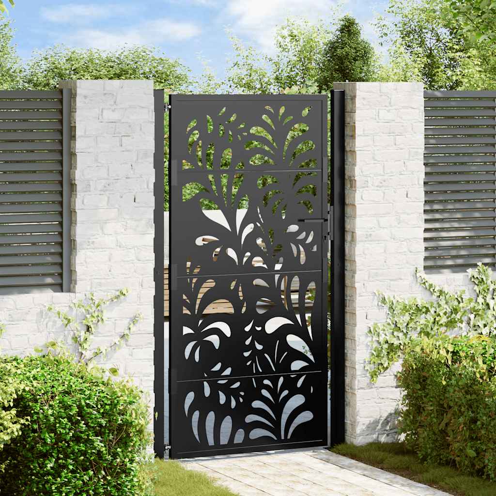 vidaXL Garden Gate Black 100x175 cm Steel Wave  Design 1