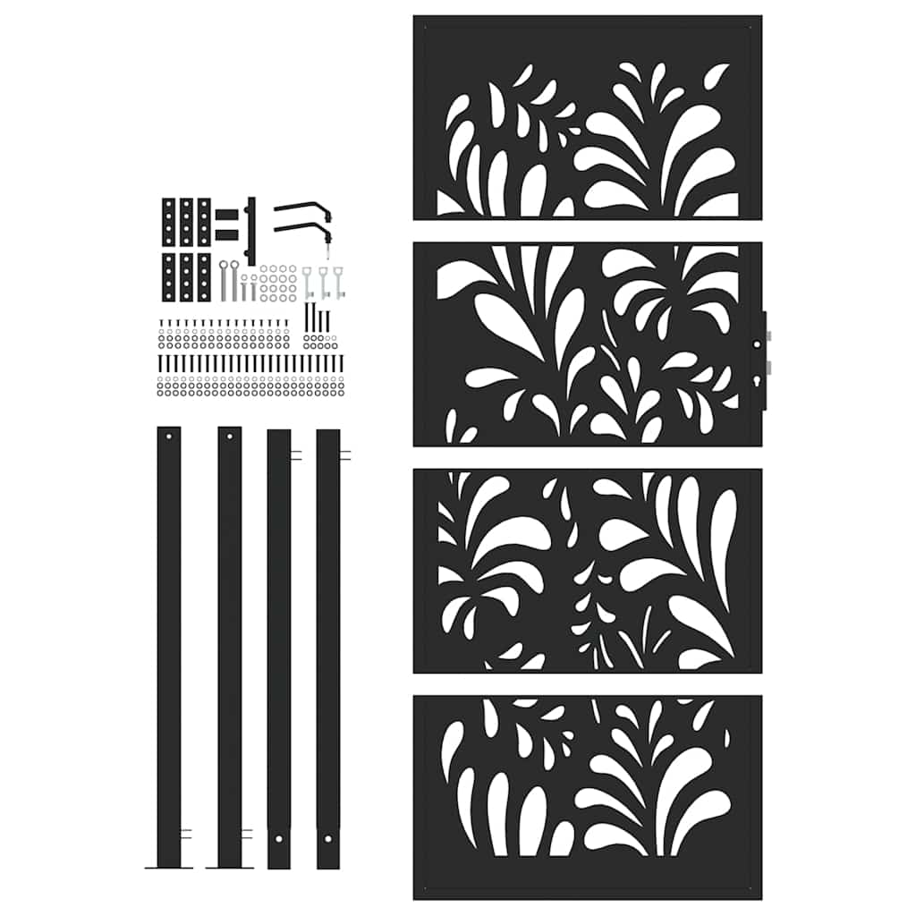 vidaXL Garden Gate Black 100x200 cm Steel Wave  Design 4