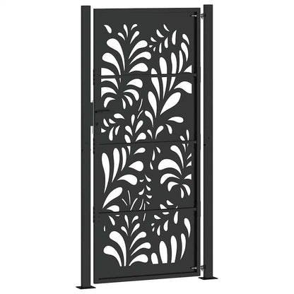 vidaXL Garden Gate Black 100x200 cm Steel Wave  Design 6