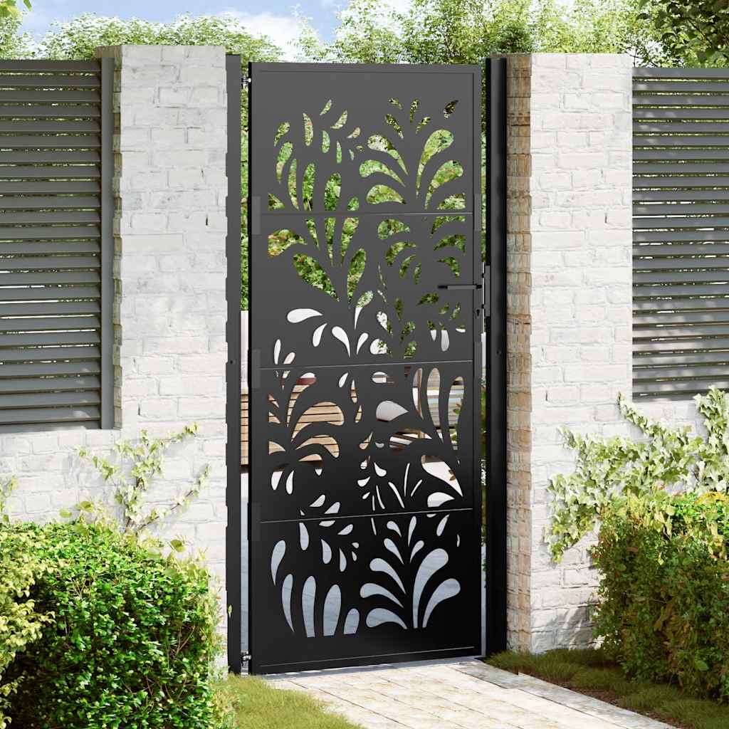 vidaXL Garden Gate Black 100x200 cm Steel Wave  Design 1