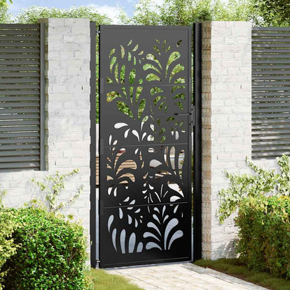 vidaXL Garden Gate Black 100x200 cm Steel Wave  Design 1