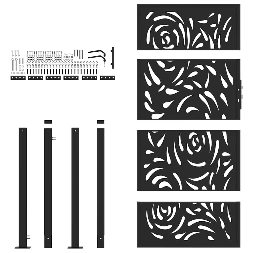 vidaXL Garden Gate Black 100x175 cm Steel Flame  Design 4