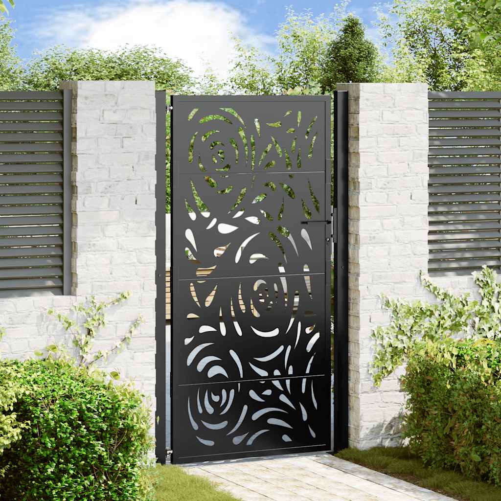 vidaXL Garden Gate Black 100x175 cm Steel Flame  Design 1