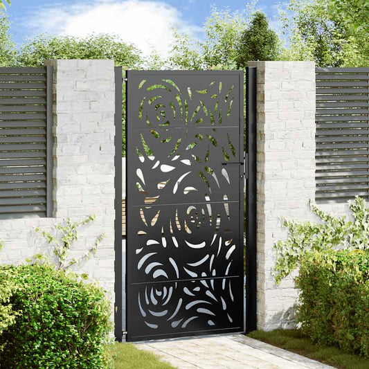 vidaXL Garden Gate Black 100x175 cm Steel Flame  Design 1