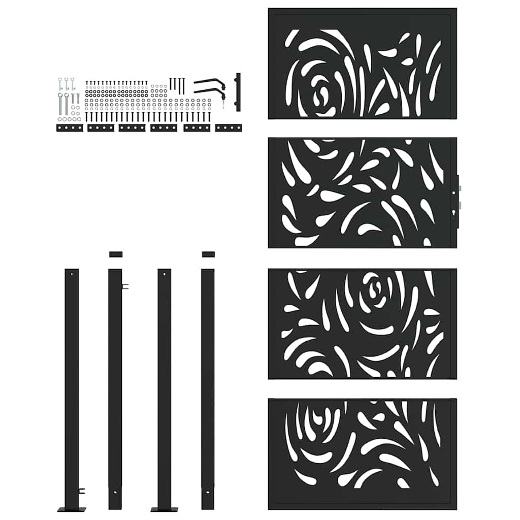 vidaXL Garden Gate Black 100x200 cm Steel Flame  Design 4