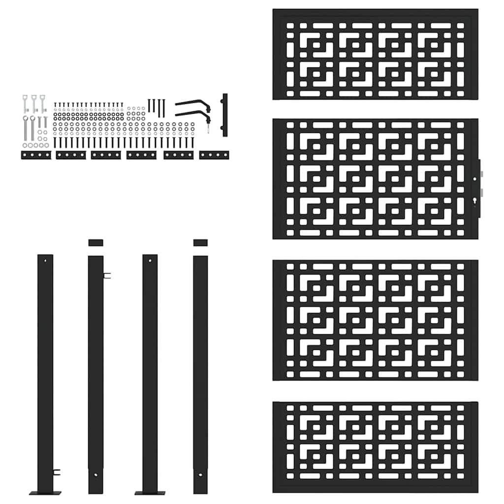 vidaXL Garden Gate Black 100x175 cm Steel Cross  Design 4