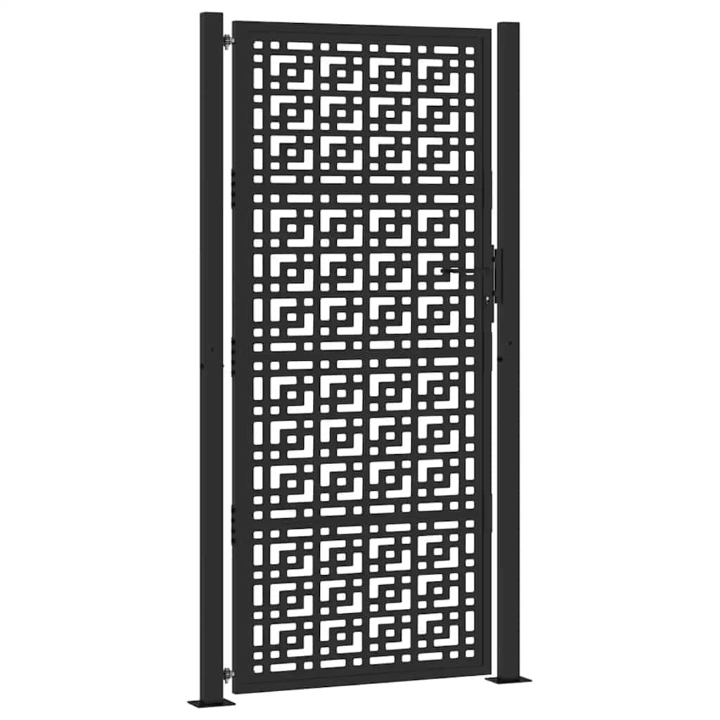 vidaXL Garden Gate Black 100x200 cm Steel Cross Design 2