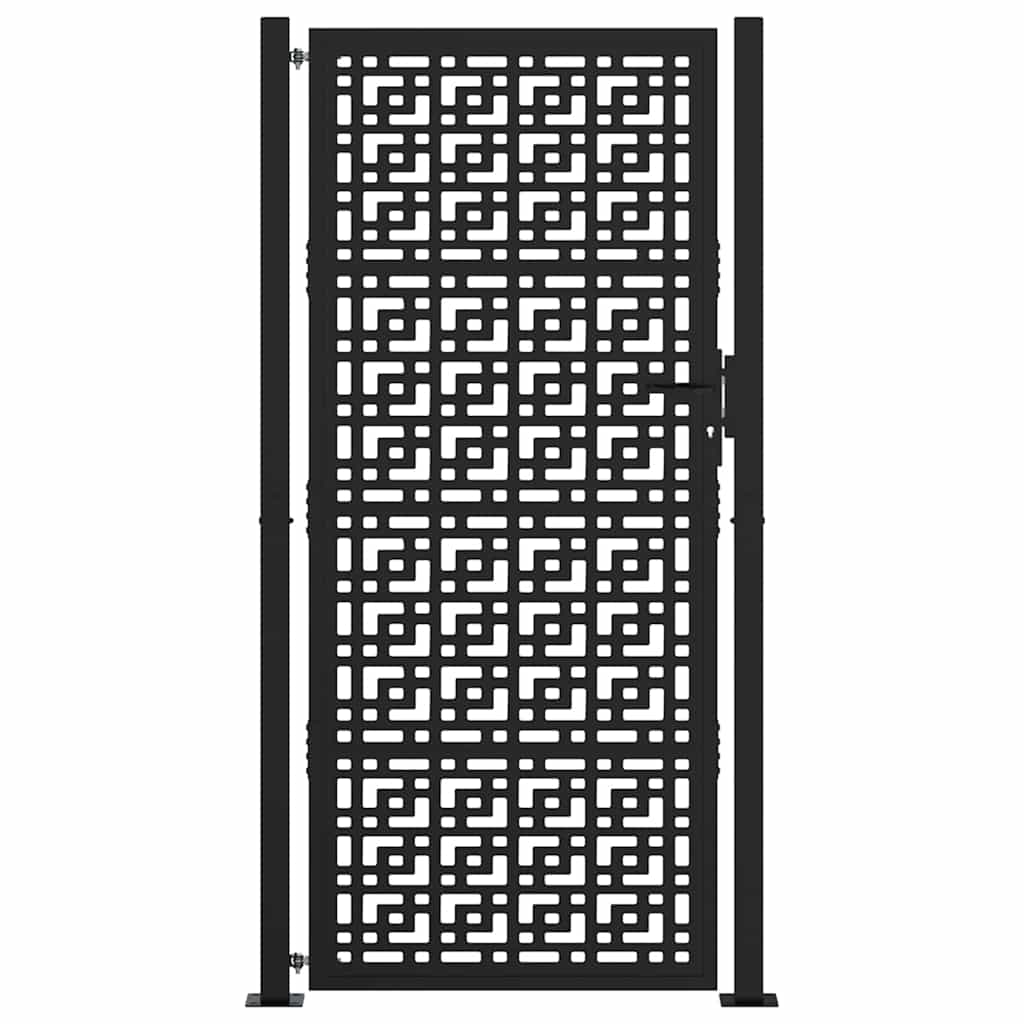 vidaXL Garden Gate Black 100x200 cm Steel Cross Design 3