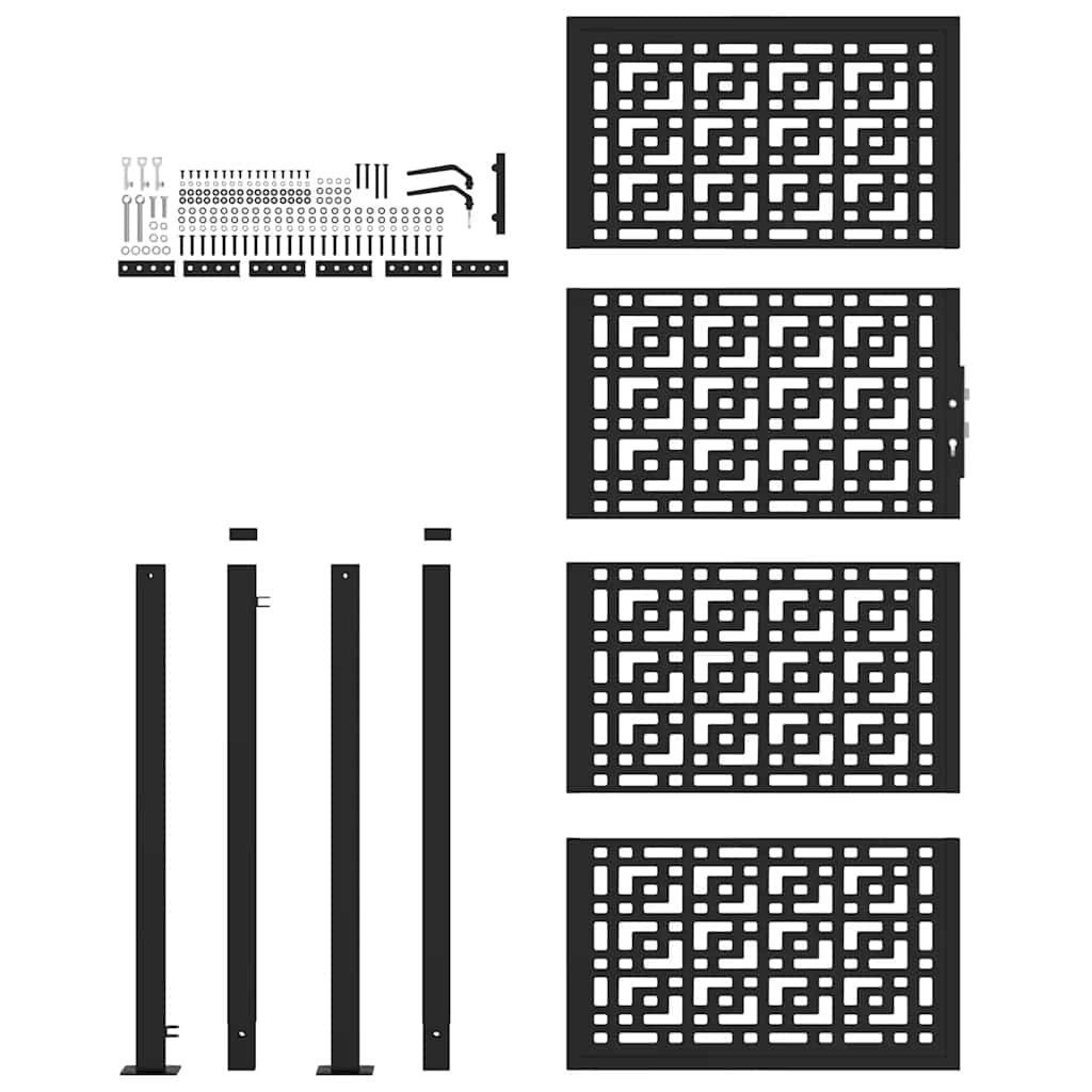 vidaXL Garden Gate Black 100x200 cm Steel Cross Design 4