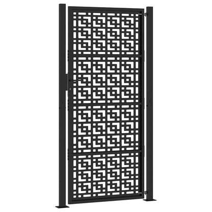 vidaXL Garden Gate Black 100x200 cm Steel Cross Design 6