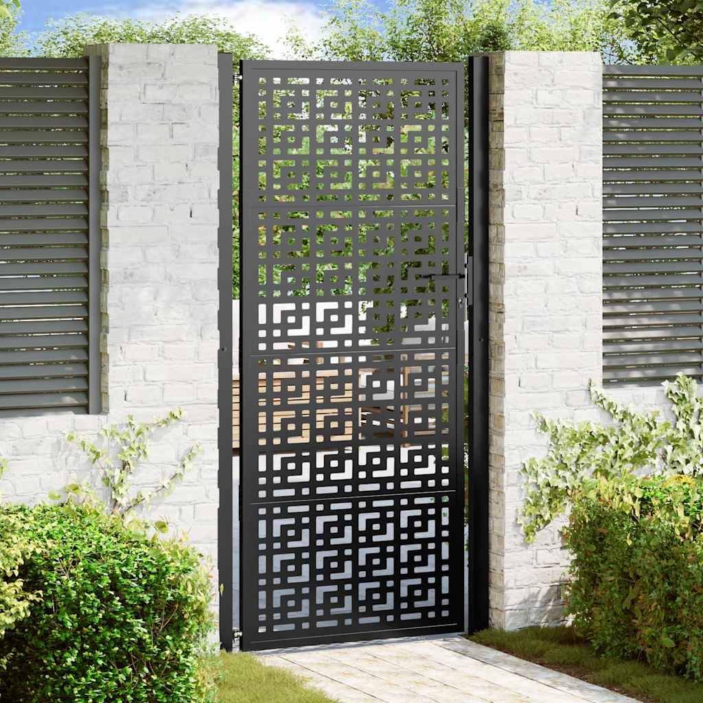 vidaXL Garden Gate Black 100x200 cm Steel Cross Design 1
