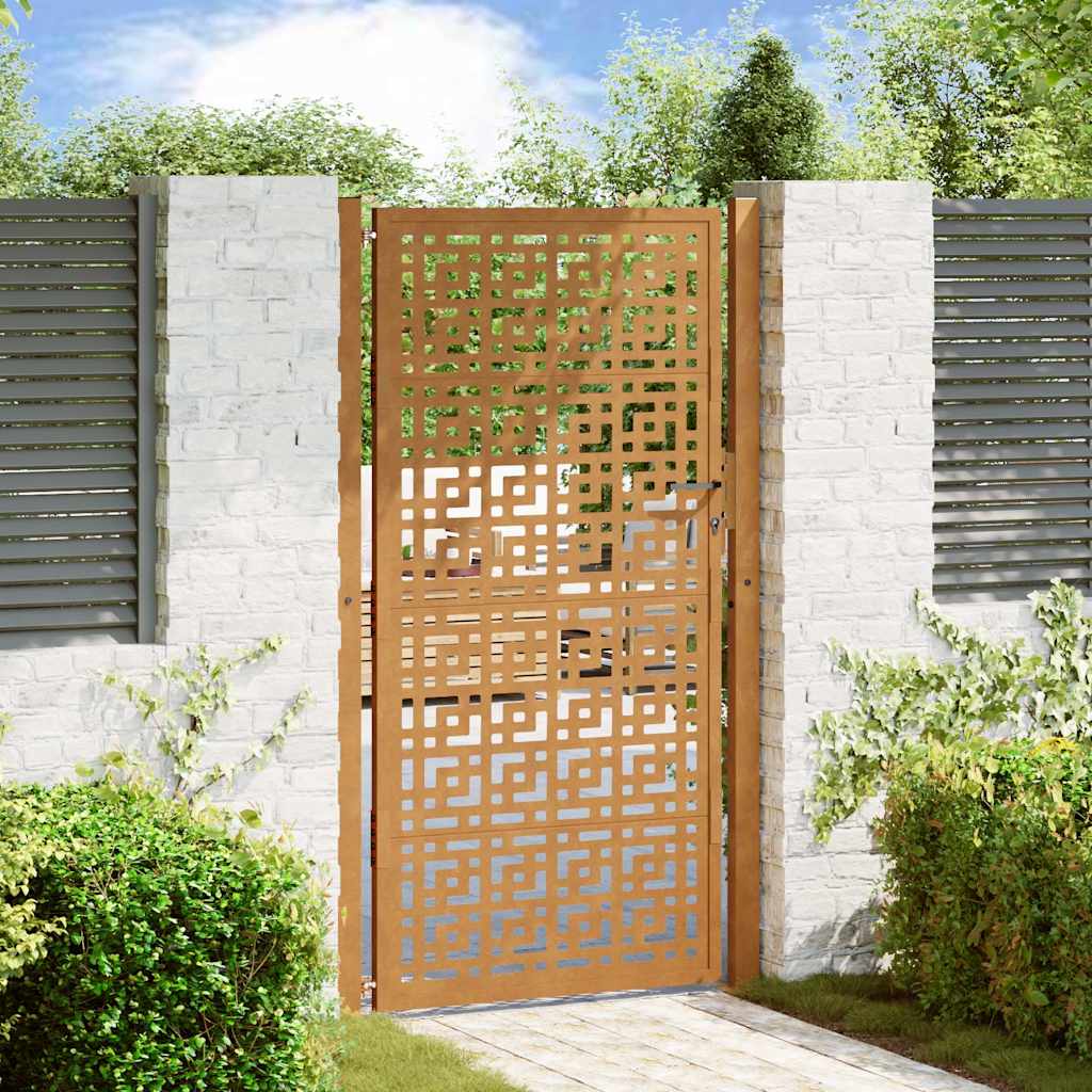 vidaXL Garden Gate 100x200 cm Weathering Steel Cross Design 1