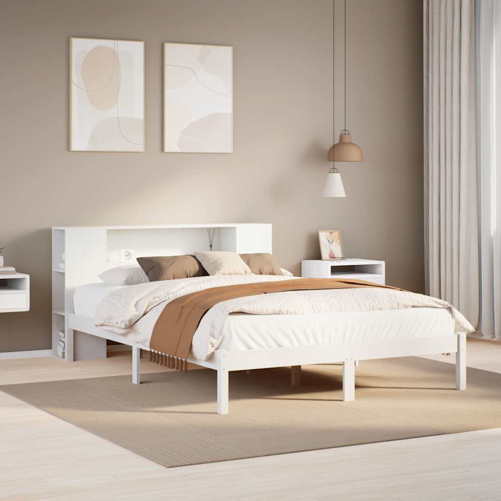 vidaXL Bookcase Bed without Mattress White 160x200 cm Solid Wood Pine 1