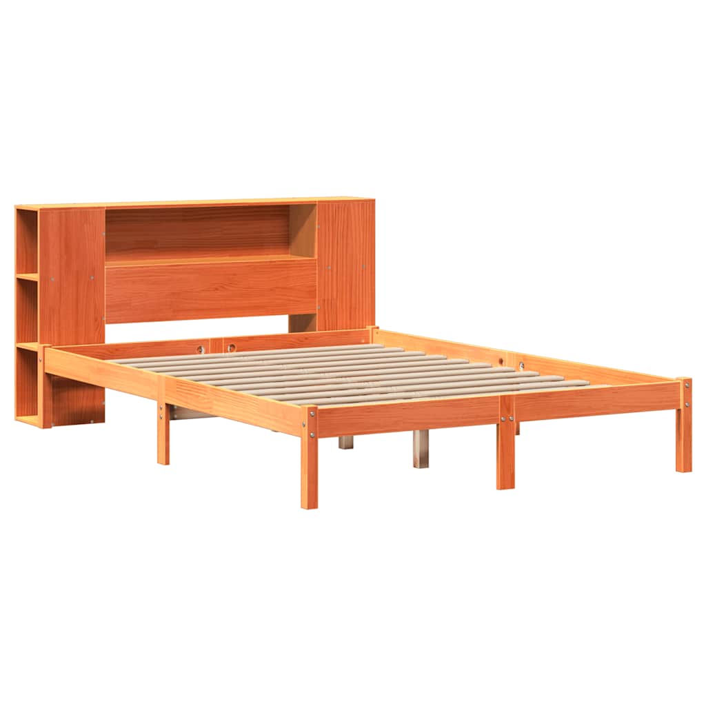 Bookcase Bed without Mattress Solid Wood Pine Wax brown 140 cm