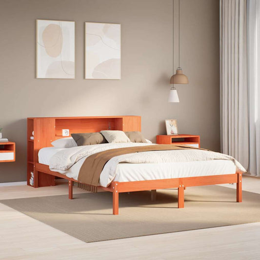 Bookcase Bed without Mattress Solid Wood Pine Wax brown 140 cm