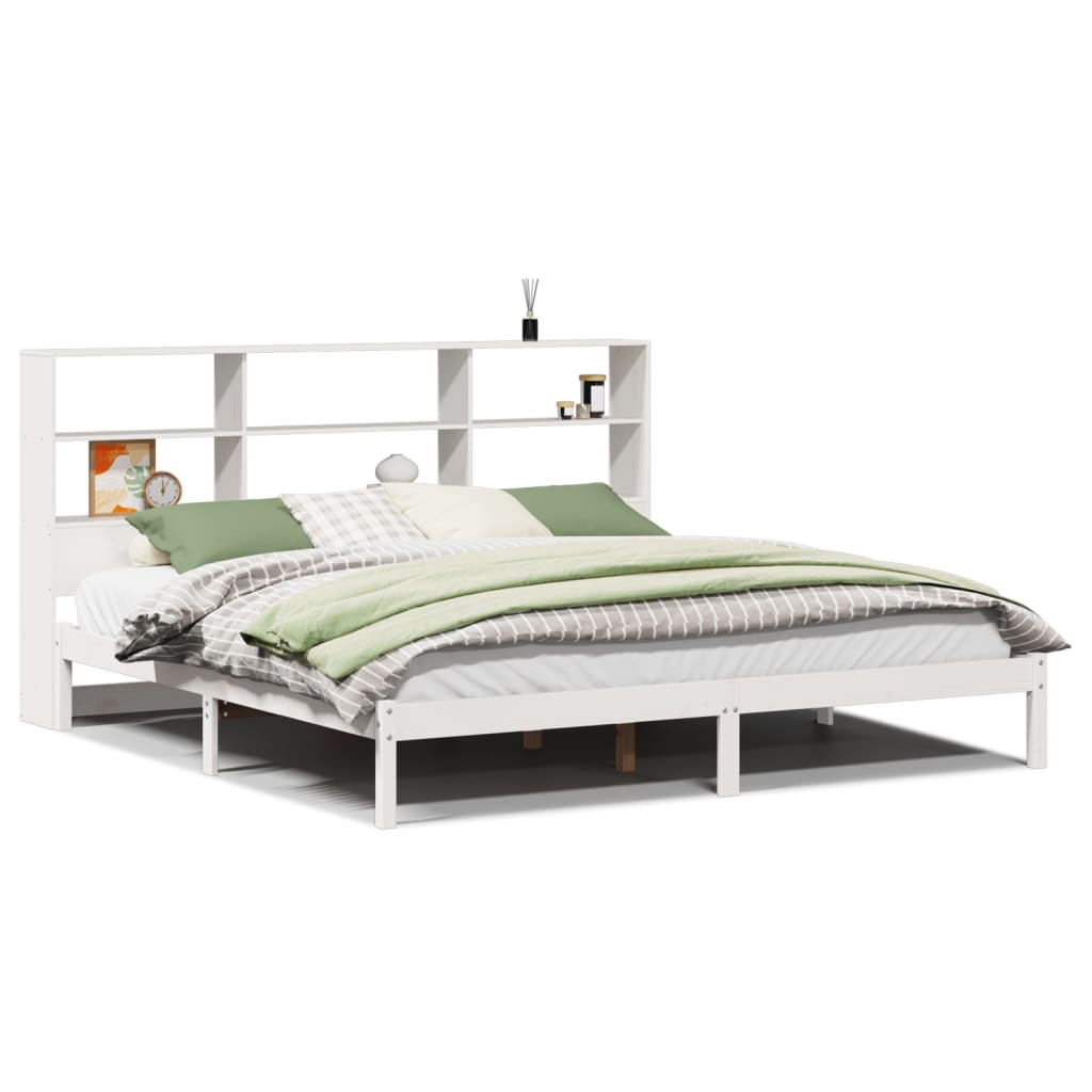 vidaXL Bookcase Bed without Mattress White 180x200 cm Super King Solid Wood Pine 2