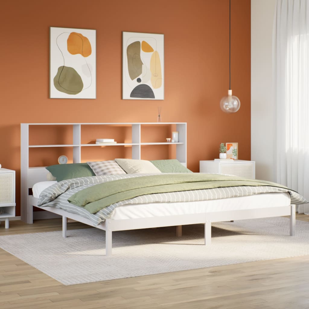 vidaXL Bookcase Bed without Mattress White 180x200 cm Super King Solid Wood Pine 1