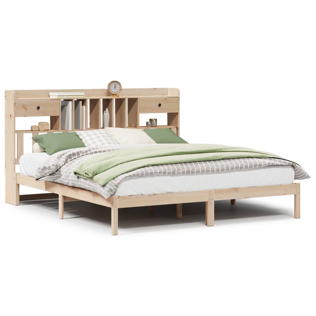 Bookcase Bed without Mattress Solid Wood Pine Natural
