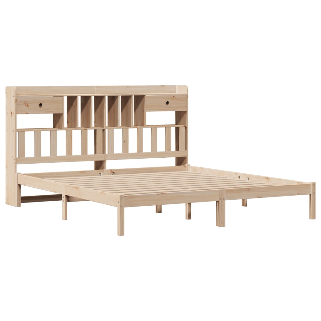 Bookcase Bed without Mattress Solid Wood Pine Natural