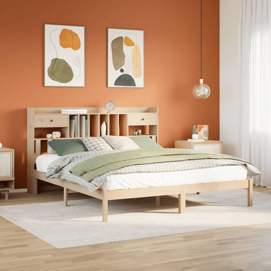 Bookcase Bed without Mattress Solid Wood Pine Natural
