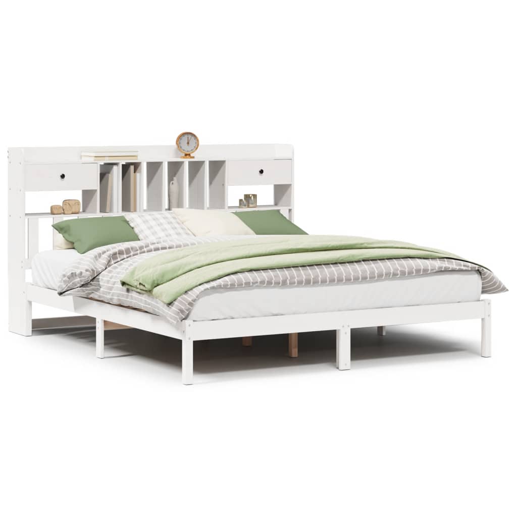 vidaXL Bookcase Bed without Mattress White 180x200 cm Super King Solid Wood Pine 2