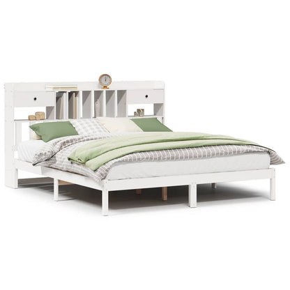 vidaXL Bookcase Bed without Mattress White 180x200 cm Super King Solid Wood Pine 2