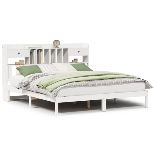 vidaXL Bookcase Bed without Mattress White 180x200 cm Super King Solid Wood Pine 2