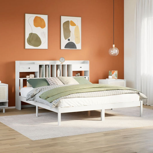 vidaXL Bookcase Bed without Mattress White 180x200 cm Super King Solid Wood Pine 1