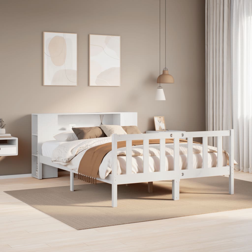 vidaXL Bookcase Bed without Mattress White 160x200 cm Solid Wood Pine 1