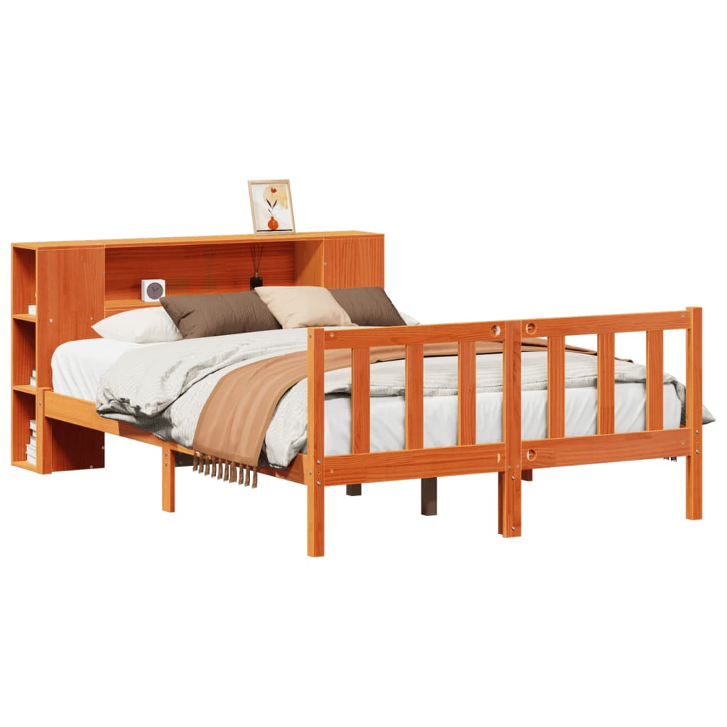 vidaXL Bookcase Bed without Mattress Wax Brown 140x200 cm Solid Wood Pine 2