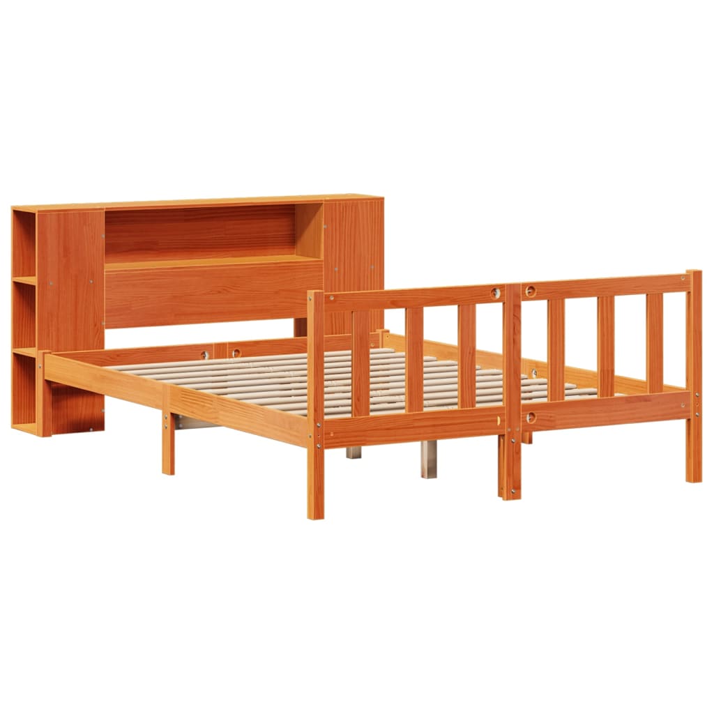 vidaXL Bookcase Bed without Mattress Wax Brown 140x200 cm Solid Wood Pine 3