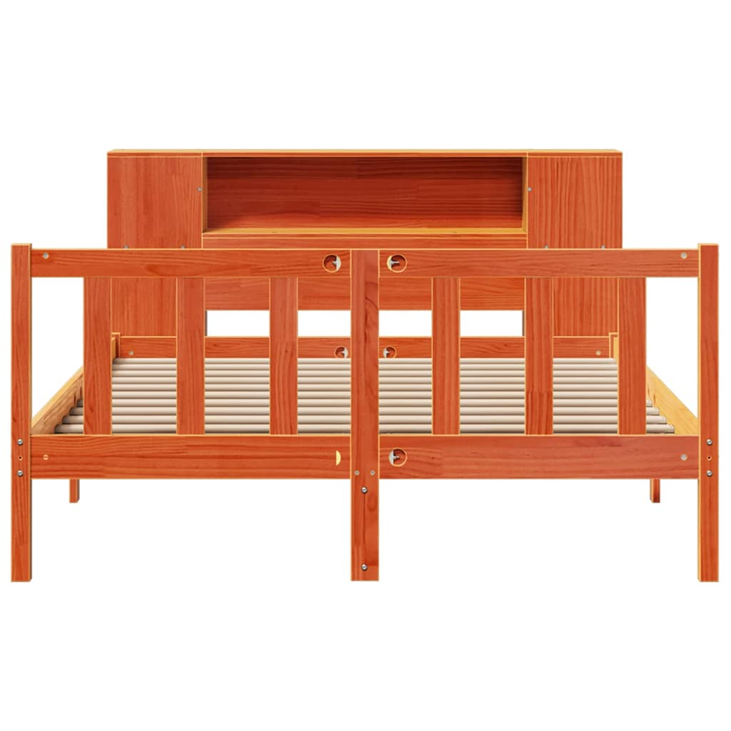 vidaXL Bookcase Bed without Mattress Wax Brown 140x200 cm Solid Wood Pine 4