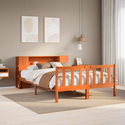 vidaXL Bookcase Bed without Mattress Wax Brown 140x200 cm Solid Wood Pine 1