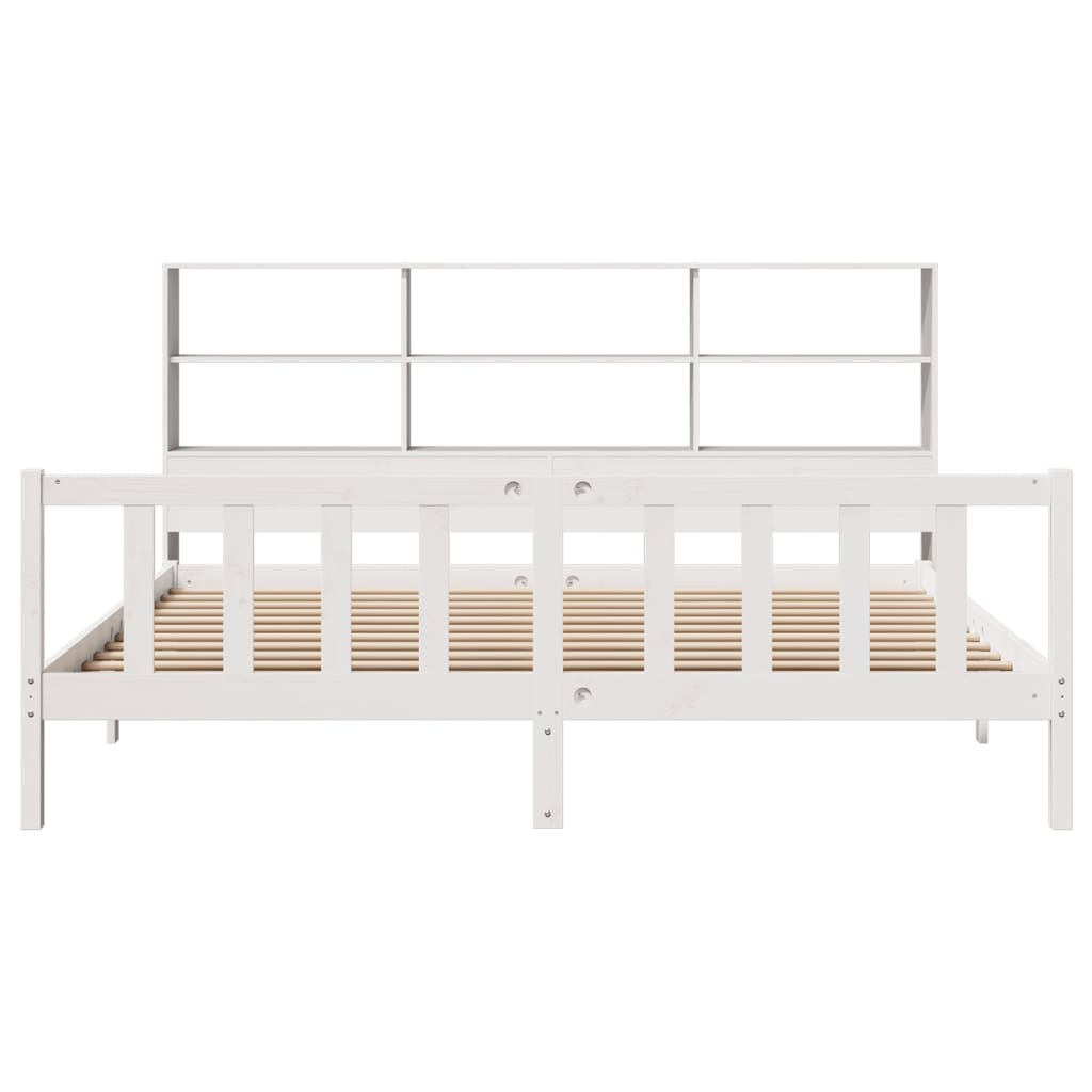 vidaXL Bookcase Bed without Mattress White 180x200 cm Super King Solid Wood Pine 4