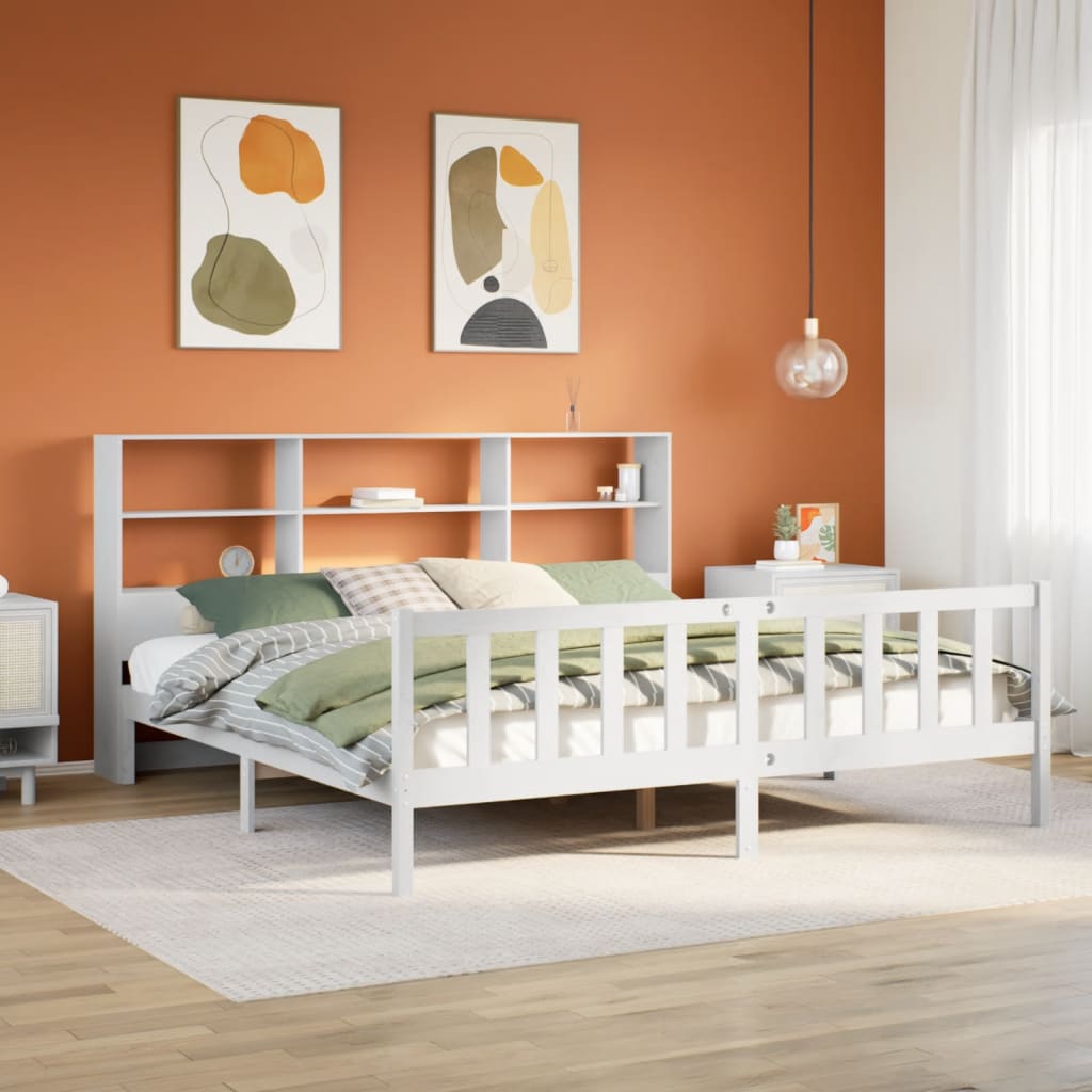vidaXL Bookcase Bed without Mattress White 180x200 cm Super King Solid Wood Pine 1