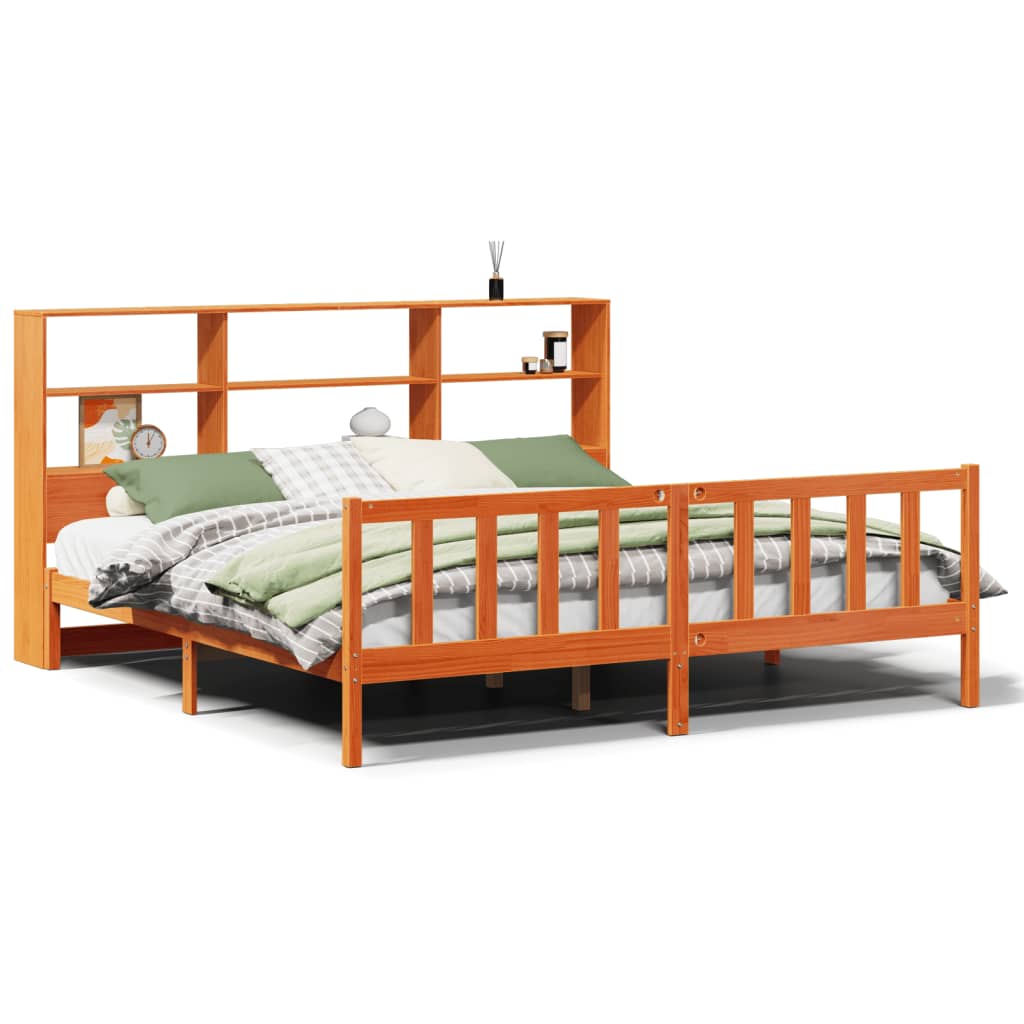 vidaXL Bookcase Bed without Mattress Wax Brown 200x200 cm Solid Wood Pine 2