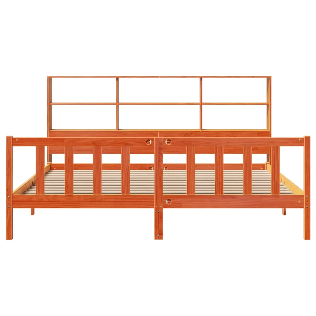 vidaXL Bookcase Bed without Mattress Wax Brown 200x200 cm Solid Wood Pine 4
