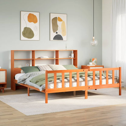 vidaXL Bookcase Bed without Mattress Wax Brown 200x200 cm Solid Wood Pine 1