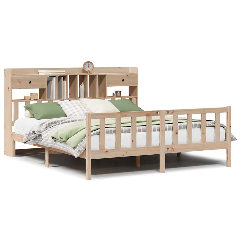 vidaXL Bookcase Bed without Mattress 180x200 cm Super King Solid Wood Pine 2