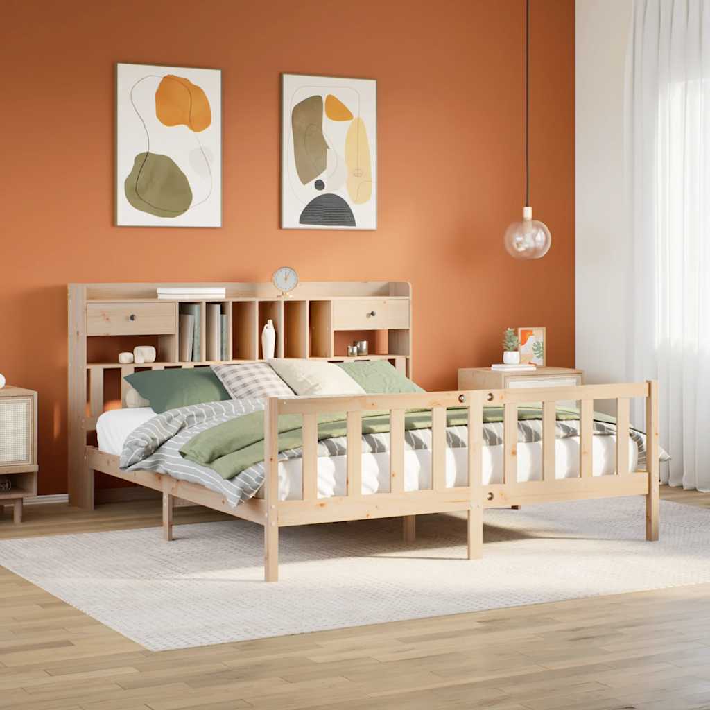 vidaXL Bookcase Bed without Mattress 180x200 cm Super King Solid Wood Pine 1
