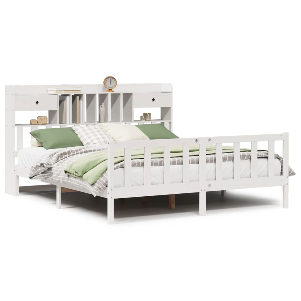 vidaXL Bookcase Bed without Mattress White 180x200 cm Super King Solid Wood Pine 2