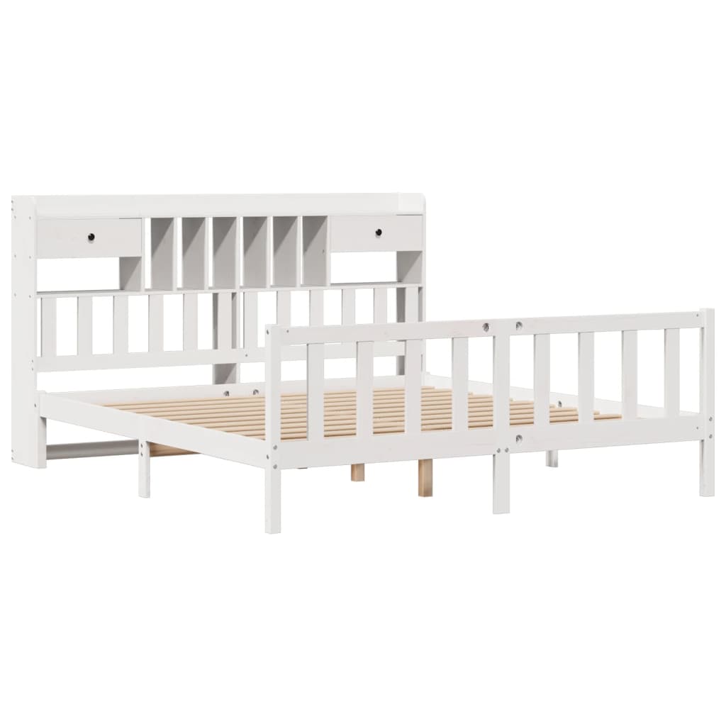 vidaXL Bookcase Bed without Mattress White 180x200 cm Super King Solid Wood Pine 3