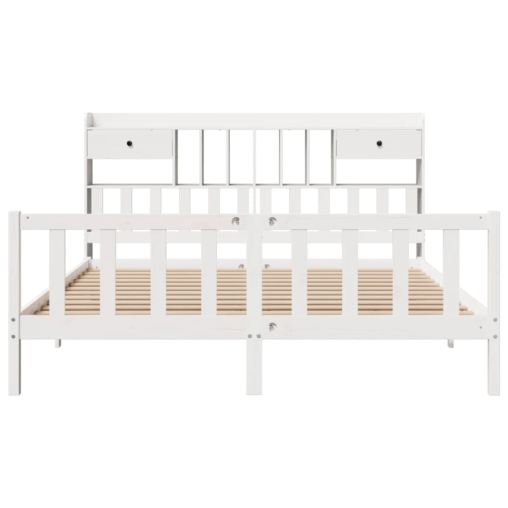 vidaXL Bookcase Bed without Mattress White 180x200 cm Super King Solid Wood Pine 4