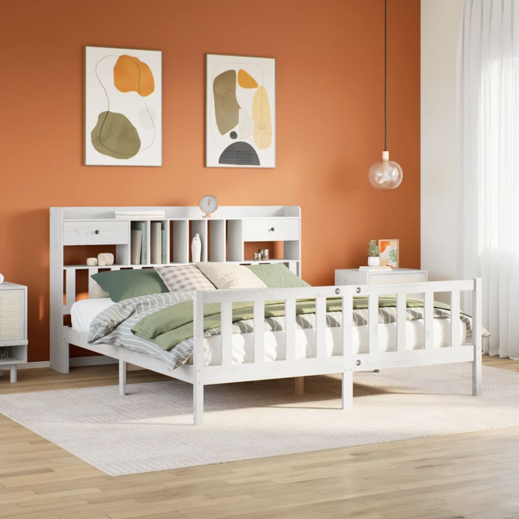 vidaXL Bookcase Bed without Mattress White 180x200 cm Super King Solid Wood Pine 1