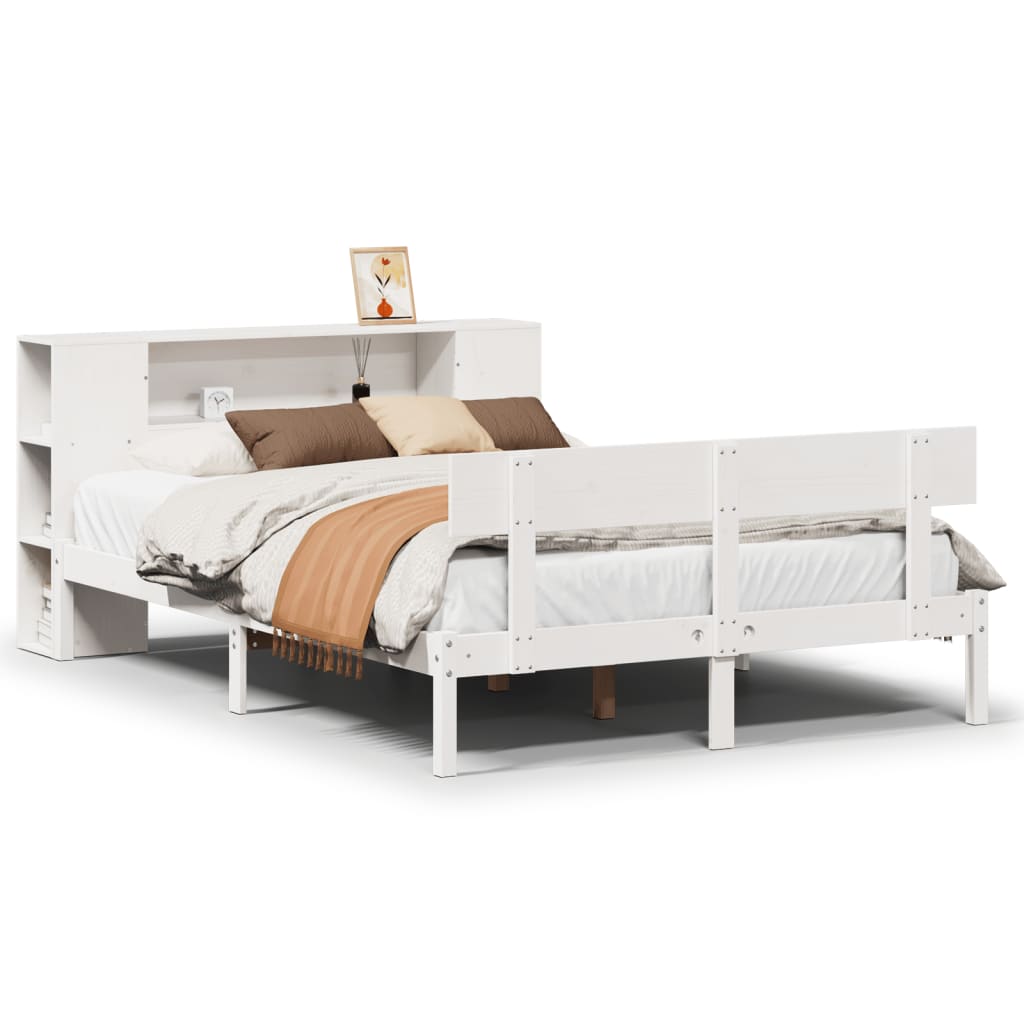 vidaXL Bookcase Bed without Mattress White 135x190 cm Solid Wood Pine 2