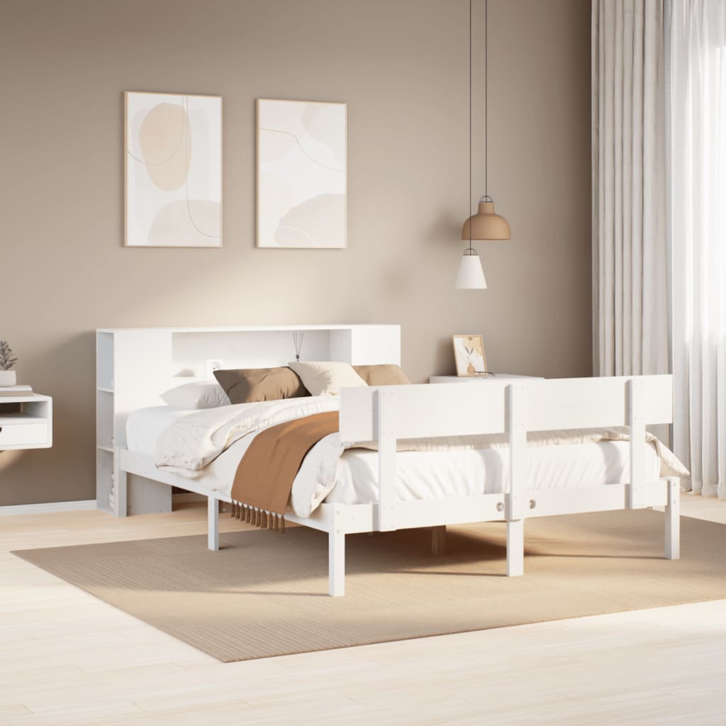 vidaXL Bookcase Bed without Mattress White 135x190 cm Solid Wood Pine 1