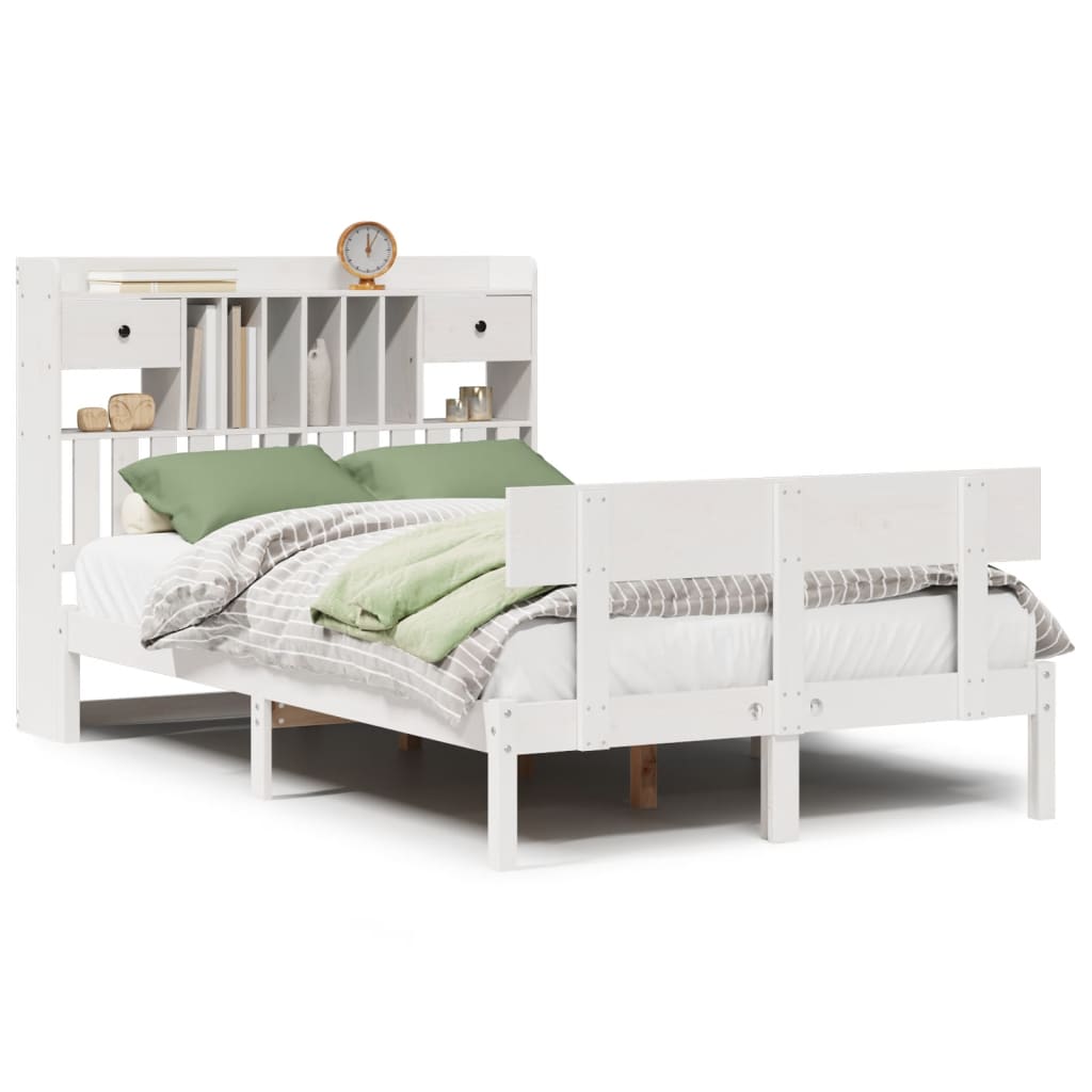 vidaXL Bookcase Bed without Mattress White 135x190 cm Double Solid Wood Pine 2