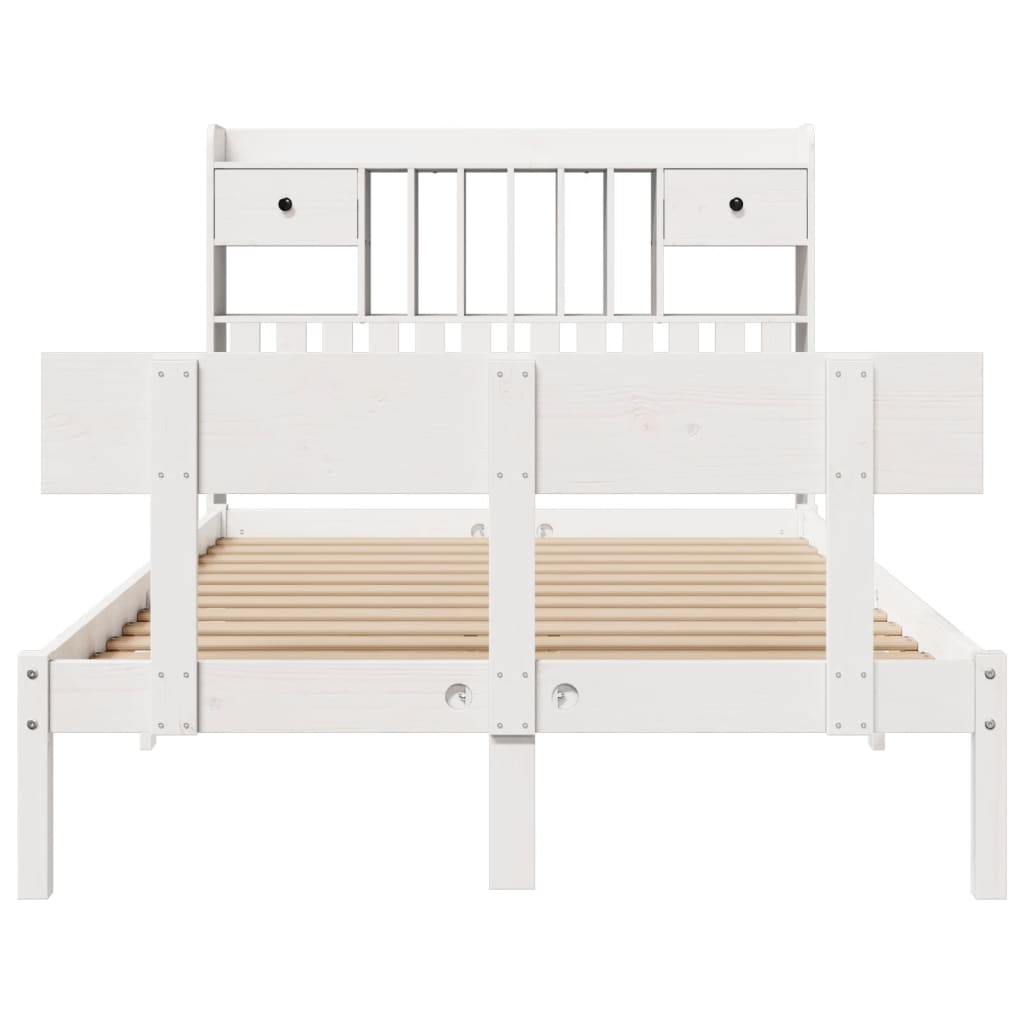 vidaXL Bookcase Bed without Mattress White 135x190 cm Double Solid Wood Pine 4